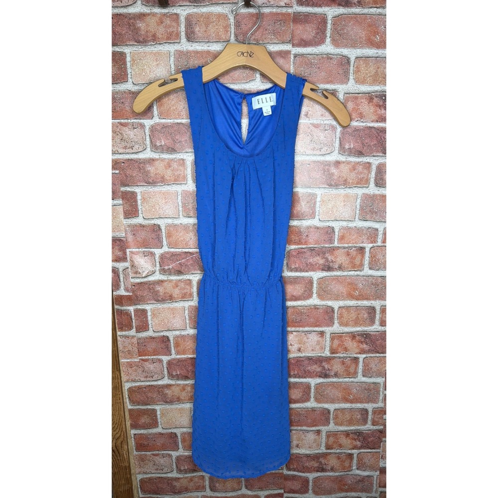 ELLE Royal Blue Swiss Clip Dot Sleeveless Dress Elastic Waist Belted Size‎ 2